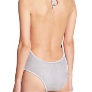 Sam Edelman Silver Metallic Knit One Piece Bathing Suit Small